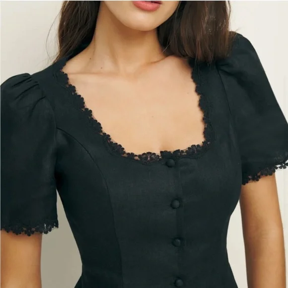 Reformation Elegant Black Lace-Trim Blouse - Picture 4 of 8